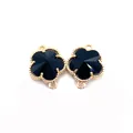 Pair of black clover crystal charms with gold beaded edges and double connectors - No. 1 / 11x15mm (50 Pieces/pack)