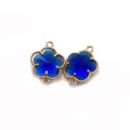 Blue faceted crystal flower connector pendant with gold beaded metal edge and dual loops - Number 2 / 11x15mm (50 Pieces/pack)