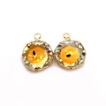 Natural yellow stone pendants with gold crown edges and faceted crystal details - Number 2 / 13mm 1.2g/piece (20 Pieces/pack)