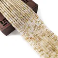 Rangs de perles cylindriques en quartz rutilé doré 2x4mm pour création de bijoux - Cylindre à Motif Cheveux Dorés (15) / 2x4mm