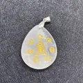 Pendente a goccia in cristallo bianco con simboli chakra dorati e gancio in argento - 25x32mm / Cristallo di rocca