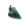 Gepolijste groene natuursteen kegelhanger met zilveren oog voor DIY-sieraden - Taps toelopende pijp / Mosagaat (14)