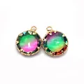 Regenbogenfarbene facettierte Naturstein-Anhänger mit goldener Metallbasis für DIY - Größe 17 / 13 Mm (50 Stück/packung)