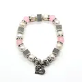 Bracciale di perle rosa e bianche con un ciondolo a cuore in argento traforato - Stile rosa dolce da donna / Rosa
