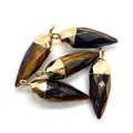 Set of four tiger eye gemstone bullet pendants with golden caps for DIY necklaces - Tiger's Eye