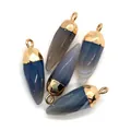 Five pieces of bullet-shaped natural agate pendants with golden metal clasps for DIY jewelry - Grey Agate