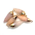Set of 5 light pink quartz bullet pendants with gold plated caps for DIY necklaces - Pink Orange Stone (No. 14)
