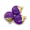 Three faceted purple natural stone pendants with gold-plated caps for DIY jewelry making - Purple Chalcedony