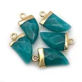 Set of five horn-shaped faceted natural stone pendants with gold metal caps for DIY jewelry - Blue Chalcedony