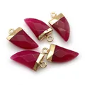 Faceted magenta natural stone horn pendants with gold metal caps for DIY necklace making - Rose Red Chalcedony
