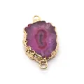 Irregular natural stone pendant with pink crystal and gold-plated double-loop connectors - Burgundy