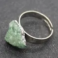 Irregular green crystal stone ring with adjustable silver band for DIY jewelry crafts - Adjustable Open / Green Raw Stone (Silver Band)