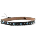 Dettaglio di fascia per cappello in pelle boho con perline turchesi e rivetti in argento - 22-Nero Punto Zigzag Turchese