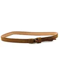 Dettaglio della cintura in finta pelle scamosciata marrone con fibbia dorata e nappa - 06-Marrone Smerigliato Nappa Anello
