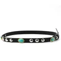 Dettaglio di fascia in pelle nera vintage con pietre turchesi e rivetti argento - 09-Pelle Nera Borchia Turchese