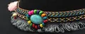 Fascia per cappello boho con pietra turchese, perline colorate e nappe grigie - 25-Perline Colorate Intreccio Nappa