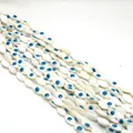 Natural marquise shell beads with evil eye pattern for DIY jewelry and necklaces - 5x10mm / Blue
