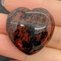 Polished heart-shaped mahogany obsidian stone bead with reddish-brown and black spots - 30x30mm, 14mm Thickness / Mahogany Obsidian (No. 5)