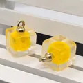 Acrylic cube pendants with yellow spherical core and gold metal hooks for DIY jewelry - 12x18mm / Gold