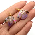 Handmade gold wire-wrapped purple gemstone pendant with pearl and resin details - Purple Gemstone Style (5)