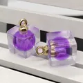 Purple acrylic cube pendant with internal sphere and gold metal ring for DIY jewelry - 12x18mm / Dark Violet