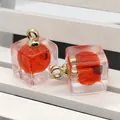 Acrylic cube pendants with orange sphere core and gold rings for jewelry making - 12x18mm / Orange Red
