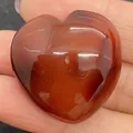 Polished heart-shaped crazy lace agate natural stone bead held in palm for DIY jewelry - 30x30mm, 14mm Thickness / Reddish Brown Stone (13)