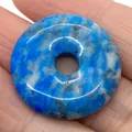 Polished bright blue K2 marble donut pendant with natural white and black patterns - Blue and White Textured K2 Stone (No. 2)