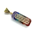 Pendentif rectangulaire en améthyste et pierres naturelles avec fleur de vie - Style Fleur de Vie (1#) / 17x47mm (11mm d'épaisseur)