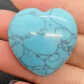 Polished blue turquoise heart stone with natural black veins for DIY jewelry making - 30x30mm, 14mm Thickness / Blue Turquoise