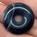 Natural black agate donut pendant with unique white mineral stripe for DIY jewelry - Black Agate