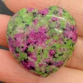 Polished heart-shaped natural Ruby in Zoisite stone with pink and green patterns - 30x30mm, 14mm Thickness / Ruby Zoisite