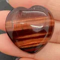 Polished red tiger's eye stone heart bead with natural striped texture detail - 30x30mm, 14mm Thickness / Red Tiger's Eye (29)