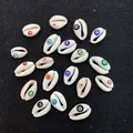 Natural seashell evil eye charms in multiple colors for DIY jewelry making and crafts - Pack of 20 (12x20mm) / Multicolor