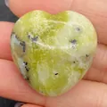 Polished heart-shaped natural yellow-green stone bead with unique black speckled pattern - 30x30mm, 14mm Thickness / Green Spotted Stone (30)
