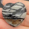 Polished heart-shaped zebra jasper stone with natural black and white stripes - 30x30mm, 14mm Thickness / Zebra Jasper