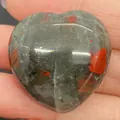 Polished heart-shaped bloodstone gemstone bead with red speckles and green texture - 30x30mm, 14mm Thickness / Dragon Blood Stone