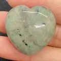 Polished heart-shaped natural prehnite stone with black inclusions for DIY jewelry - 30x30mm, 14mm Thickness / Light Green Stone (34)