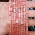 Perline cilindriche in quarzo rosa naturale traslucido per creazione di gioielli fai da te - 6x10mm (circa 39 perle) / Quarzo Cocomero
