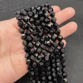 Faceted black onyx gemstone beads with polished geometric surfaces for jewelry making - 6mm / Black Agate