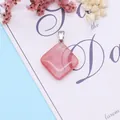 Close-up of a polished pink quartz diamond-shaped pendant with a silver metal clasp - 24x28mm / Watermelon Quartz