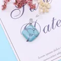 Rhombus turquoise stone pendant with silver clasp on white card with dried flowers - Blue Turquoise (24x28mm) / Blue Turquoise