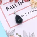 Faceted teardrop black gemstone pendant with silver bail for DIY necklace making - 13x23mm / Black Agate
