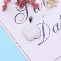 Polished square white natural stone pendant with silver clasp on floral background - 24x28mm / White Jade