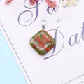 Rhombus unakite natural stone pendant with silver clasp and polished green red texture - 24x28mm / Unakite