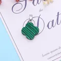 Clover shaped malachite pendant with silver bail for DIY necklace jewelry making - Malachite