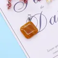 Rhombus-shaped yellow tiger eye stone pendant with silver metal bail for DIY necklace - 24x28mm / Agate