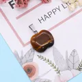 Tiger eye stone apple-shaped pendant with silver metal clasp on decorative floral card - Tiger Eye(11)