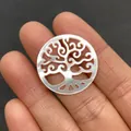 Perle en nacre naturelle avec gravure évidée de l'arbre de vie pour création bijoux - No.6 Style Arbre de Vie Rond (26mm)