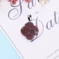 Four-leaf clover natural stone pendant in reddish-brown marble with silver metal clasp - Mottled Red Purple Stone Style (16)